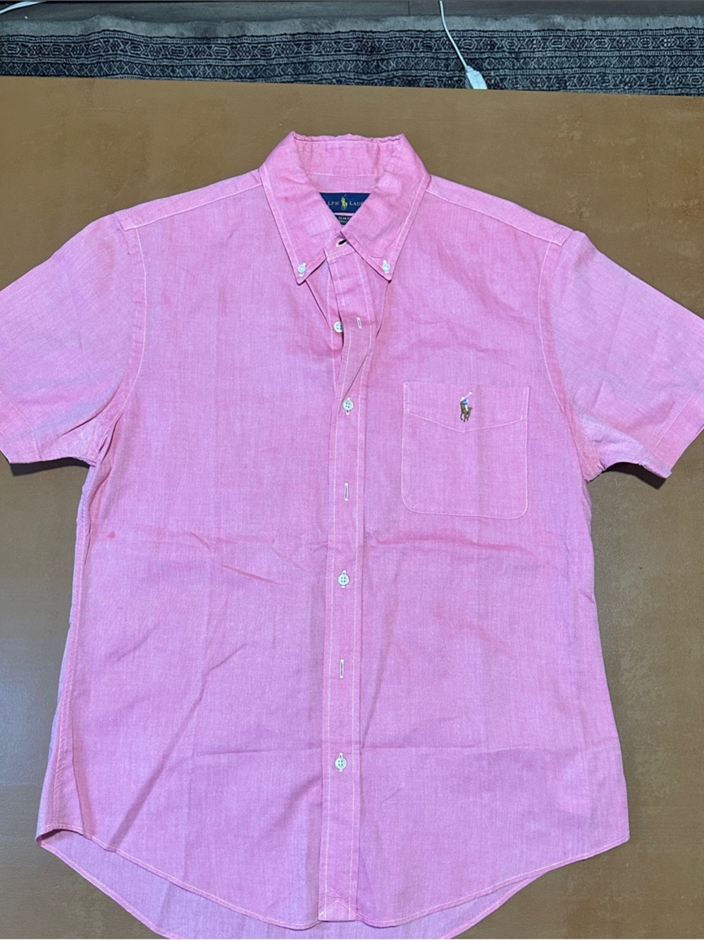 Polo by Ralph Lauren Pink Short-Sleeve Button-Down Shirt with Chest Pocket